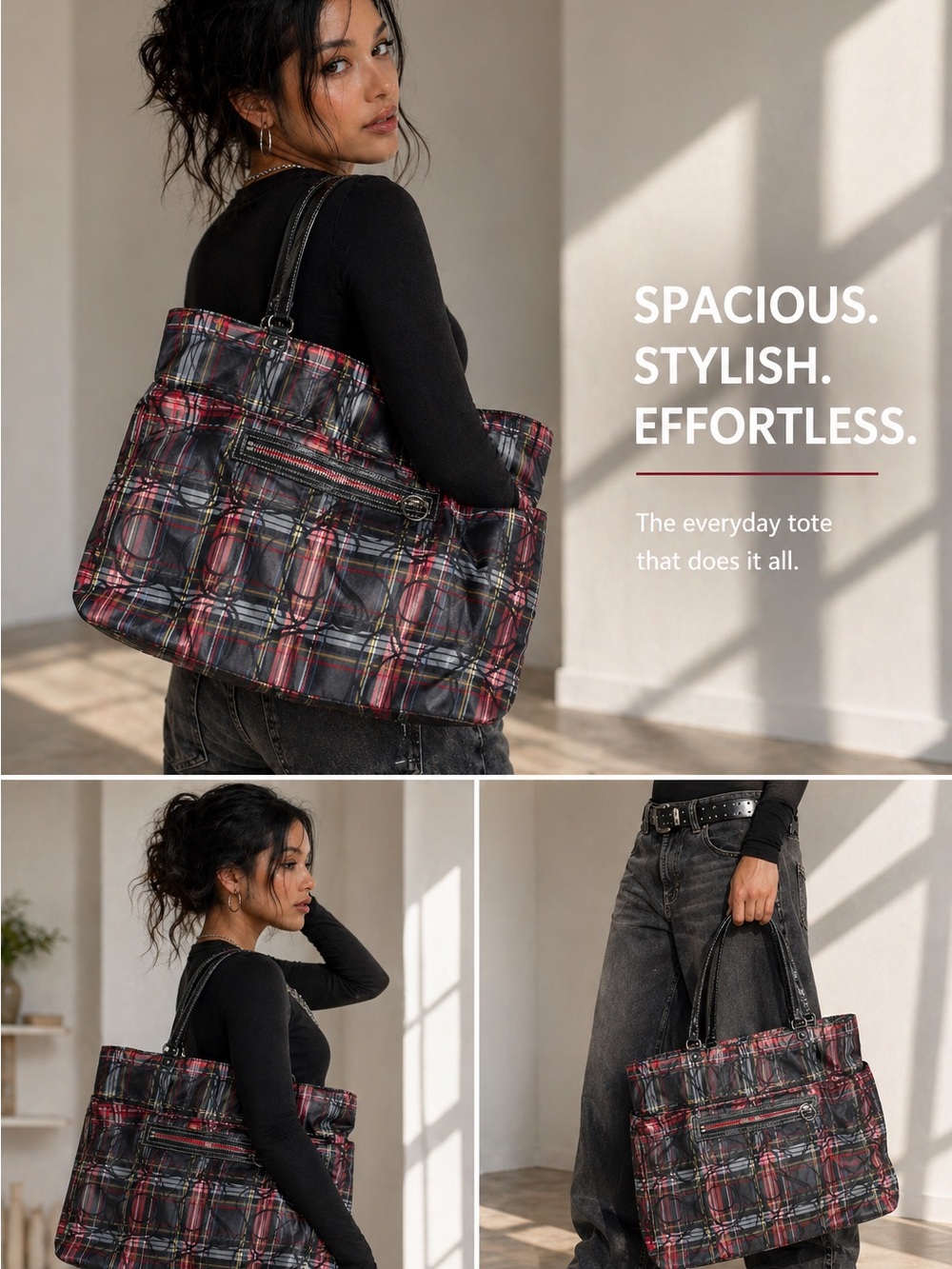 Coach Plaid Tote - Black & Red Plaid